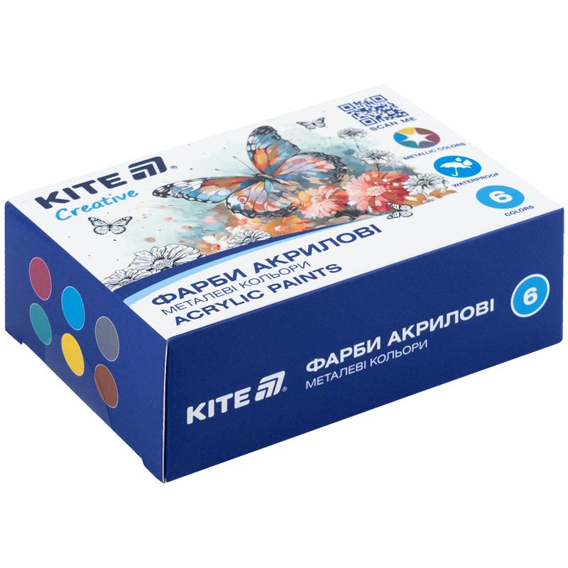 Краска акриловая 6 цв 20 мл металлик Kite Creative