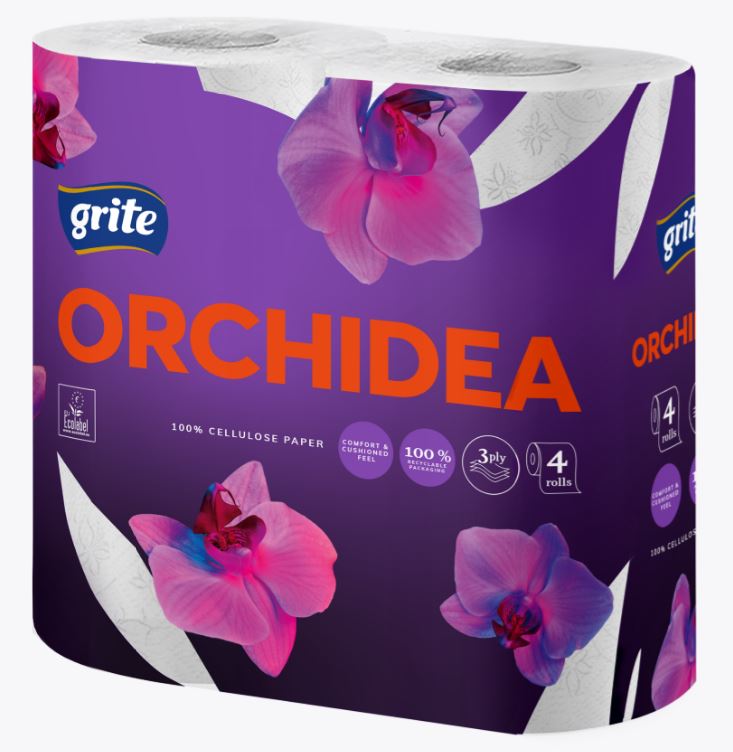 Бумага туалетная Grite Orchidea Gold 3 сл 145 лист, 17,4 м, 4 рул/уп