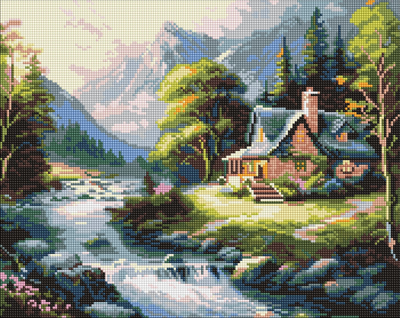 Алмазна мозаїка 40х50 см Будиночок у горах