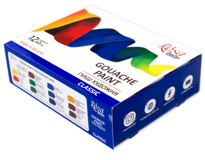 Гуашь художественная 12 цв 40 мл Rosa Studio