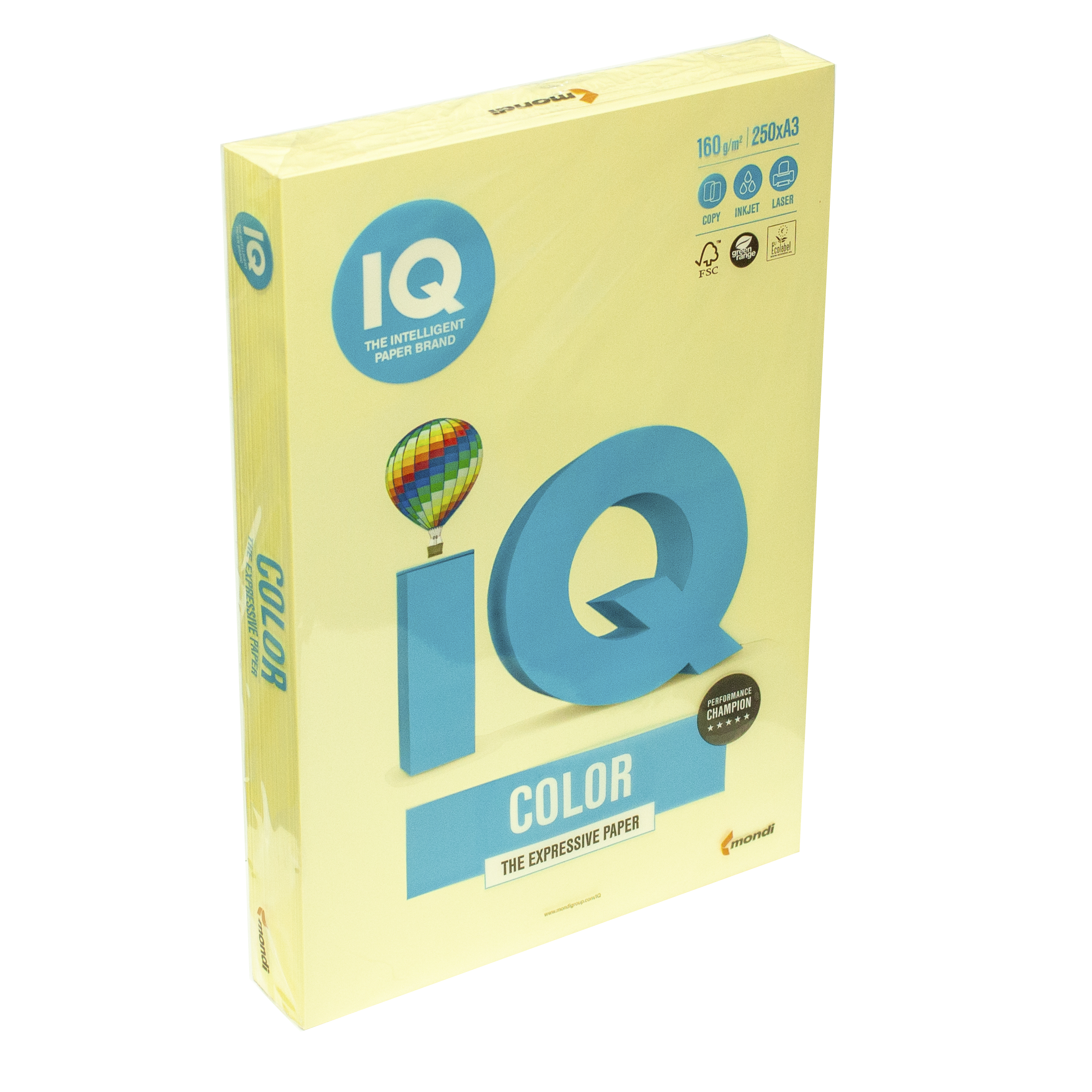 Папір кольоровий A3 IQ Color 160 г/м2 YE23 пастель світло-жовтий 250 арк