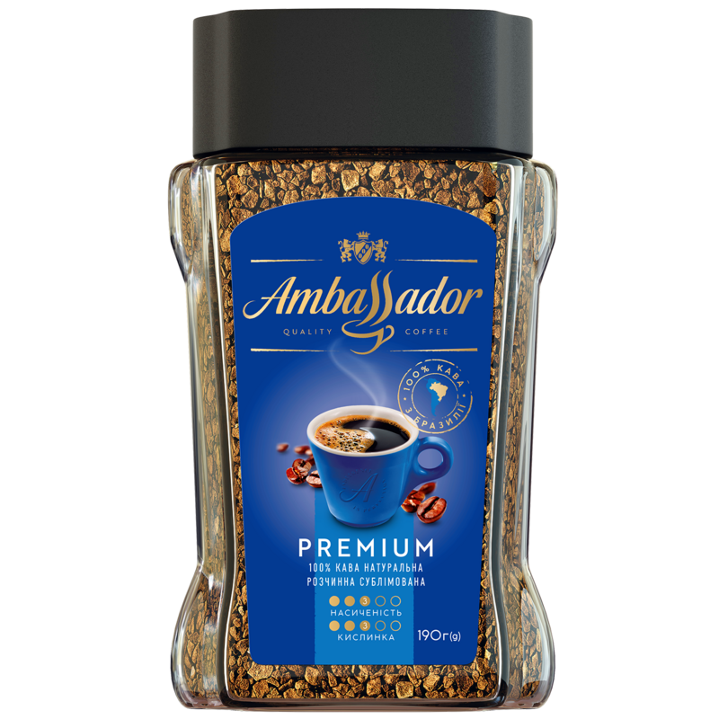 Кофе растворимый Ambassador Premium, стекло, 190г