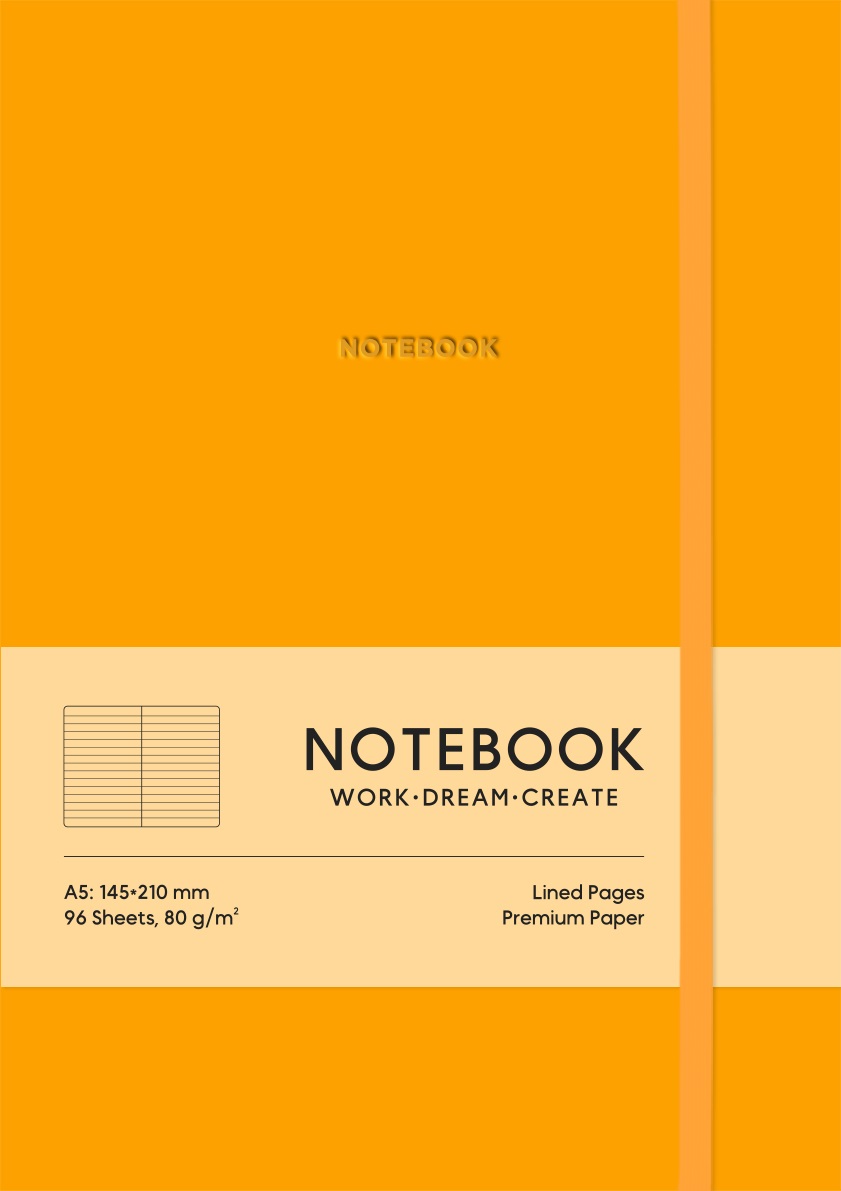 Зошит А5 96 арк лінія тв палітурка поліуретан на гумці крем блок 7129 помаранчевий