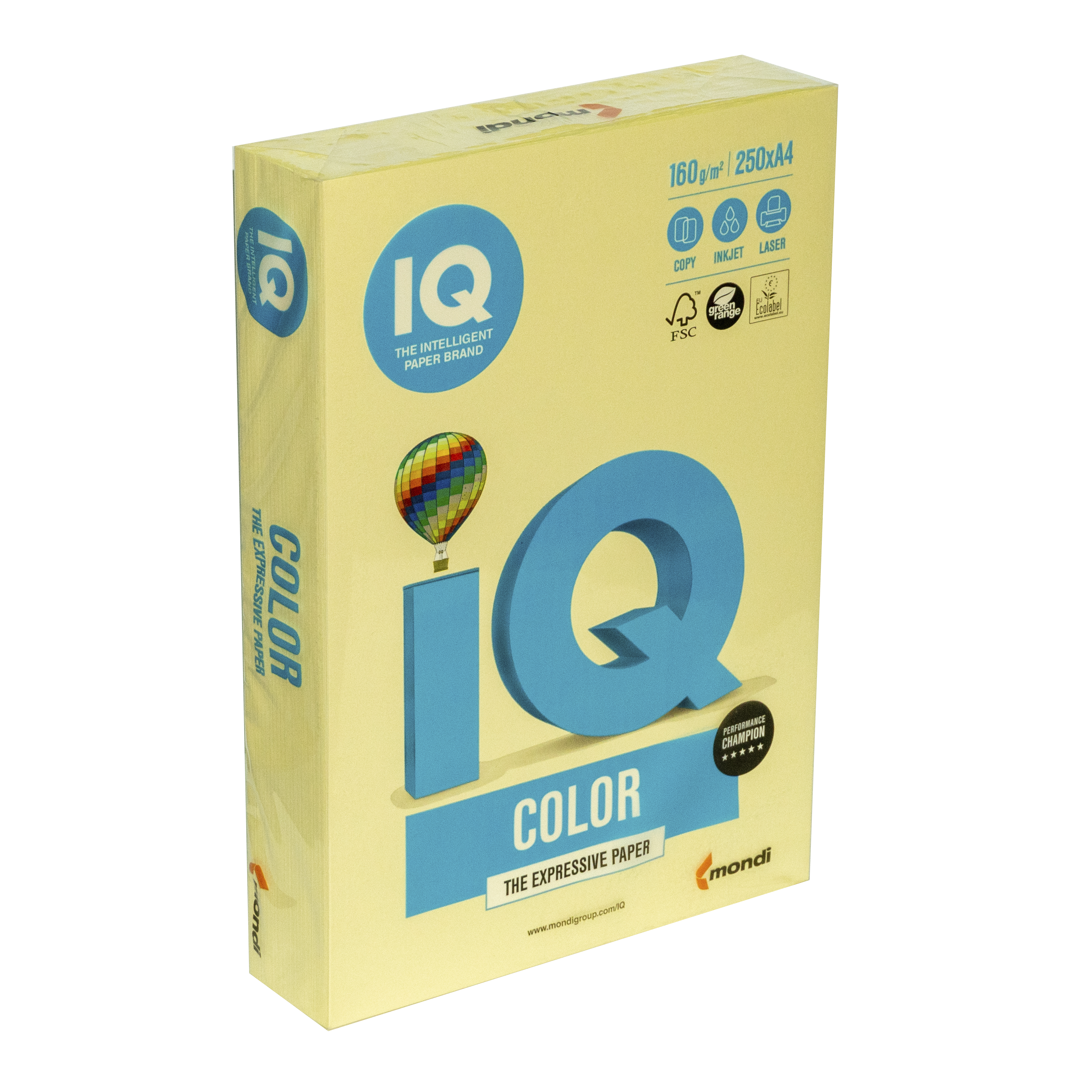 Папір кольоровий А4 IQ Color 160 г/м2 YE23 пастель жовтий 250 арк