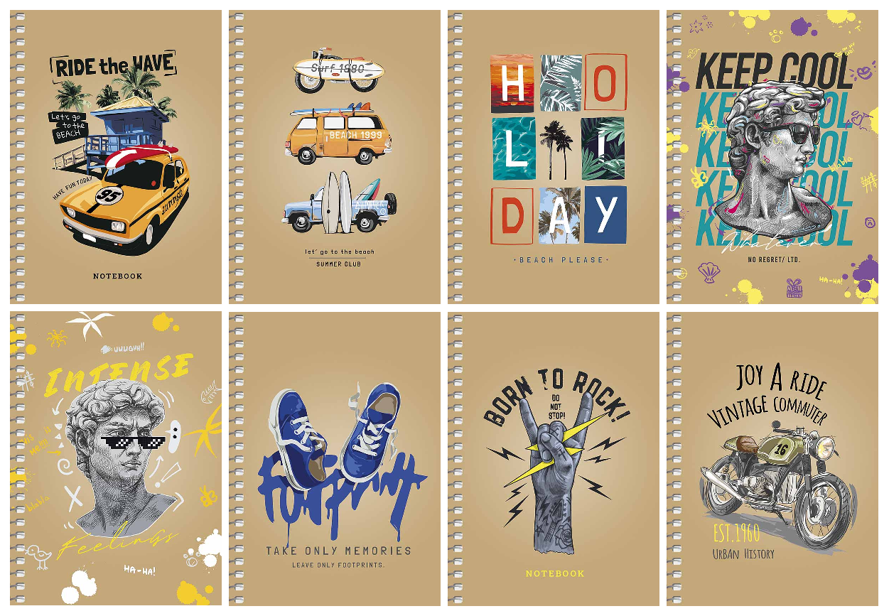 Блокнот А6 80 арк спіраль клітинка крафт обкл крем блок STUDENT 6119 Асорті