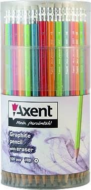 Олівець графітний Axent 9001 НВ з гумкою асорті корпус