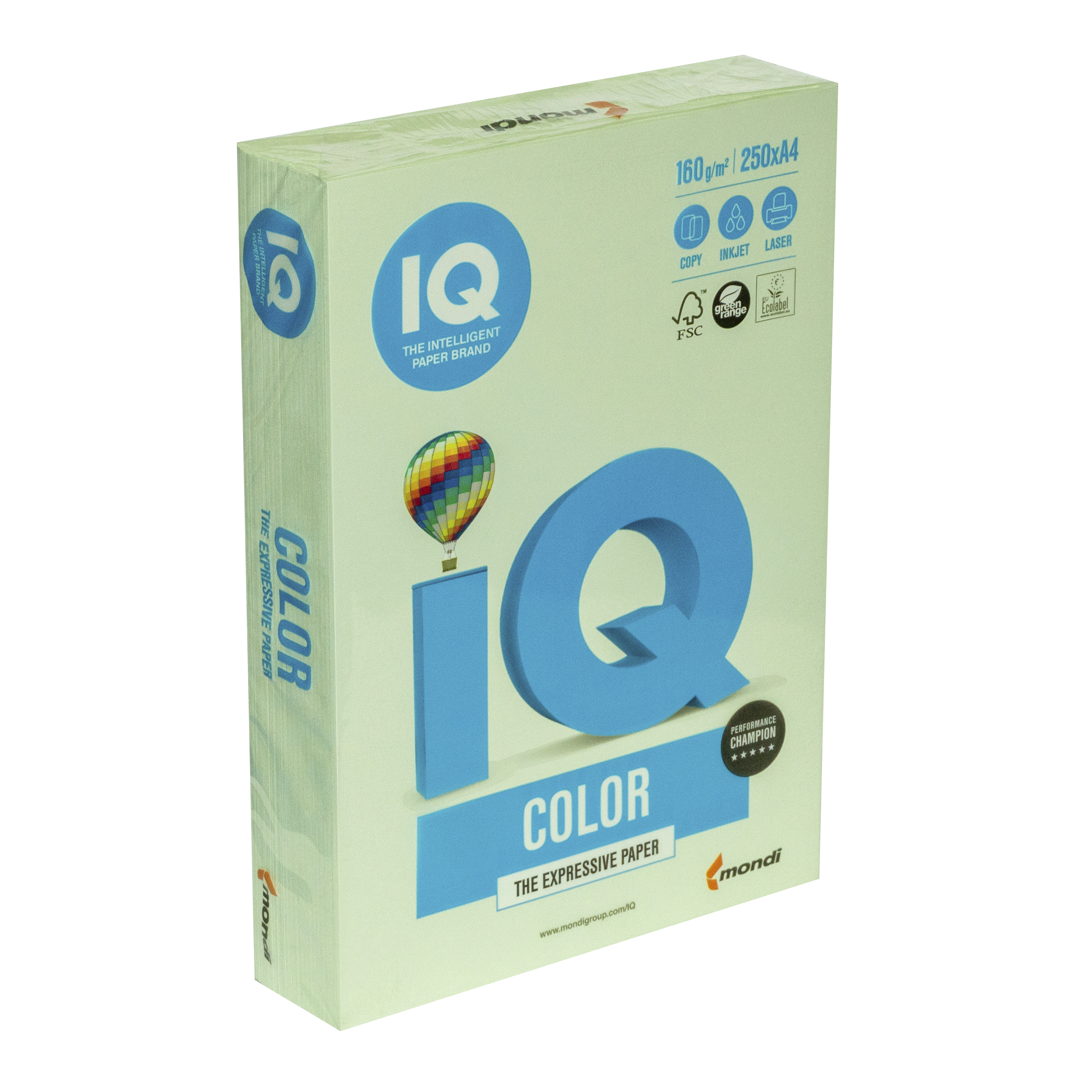 Папір кольоровий А4 IQ Color 160 г/м2 GN27 пастель cвітло-зелений 250 арк