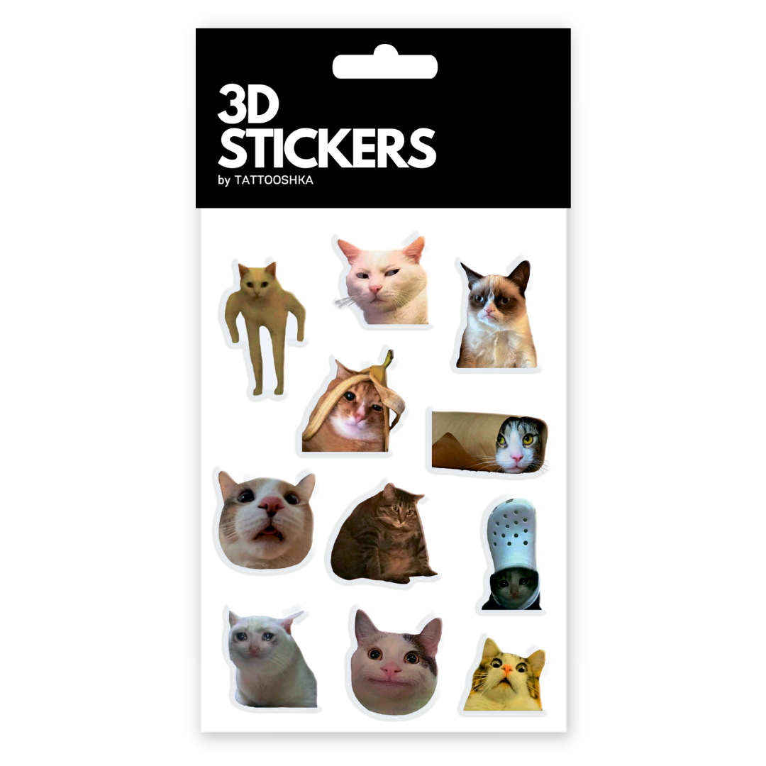 3D стикери Сats mood mems 12 шт