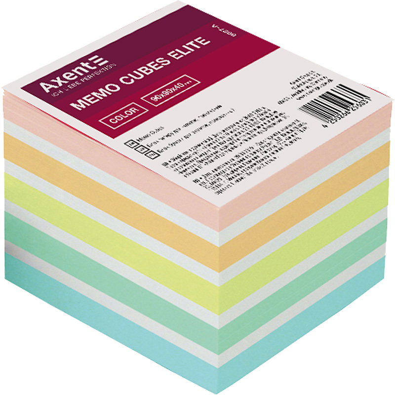 Папір для нотаток Axent Elite Color 90*90*40 мм проклеєний