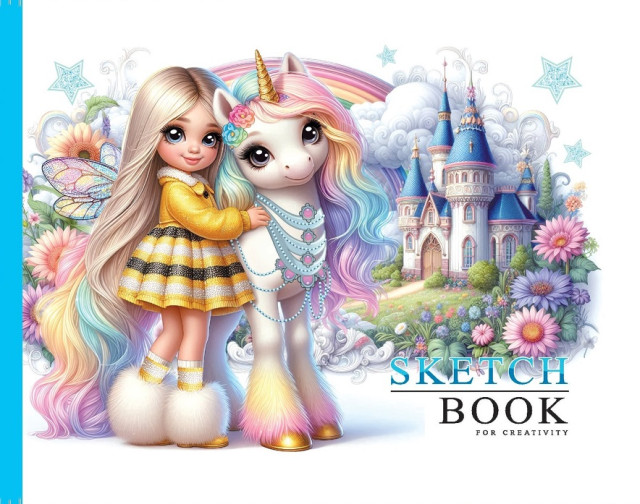 Скетчбук 200*143 мм 24 арк мат. ламінація Дівчинка та єдиноріг