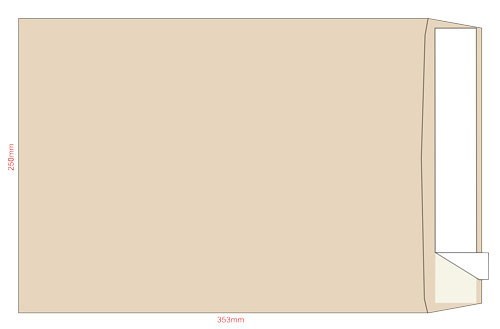 Конверт В4 353х250 крафт СКЛ 0+0 з розширенням клапан боковий