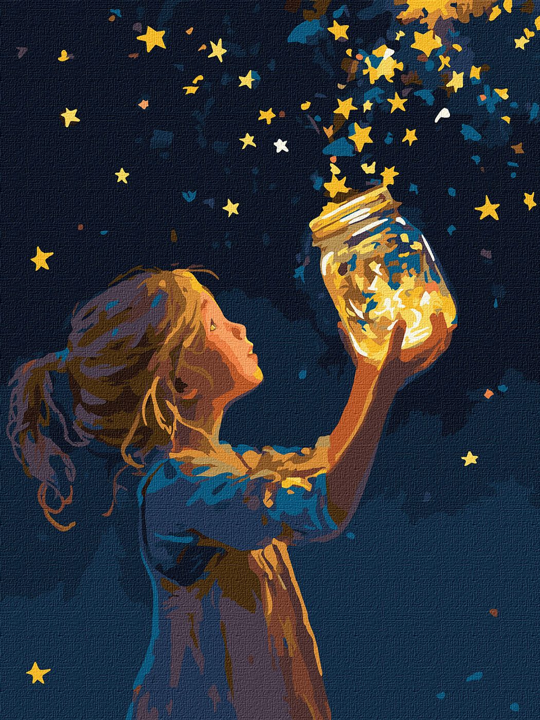 Картина за номерами 30х40 см Дівчинка і зірочки з фарбами металік