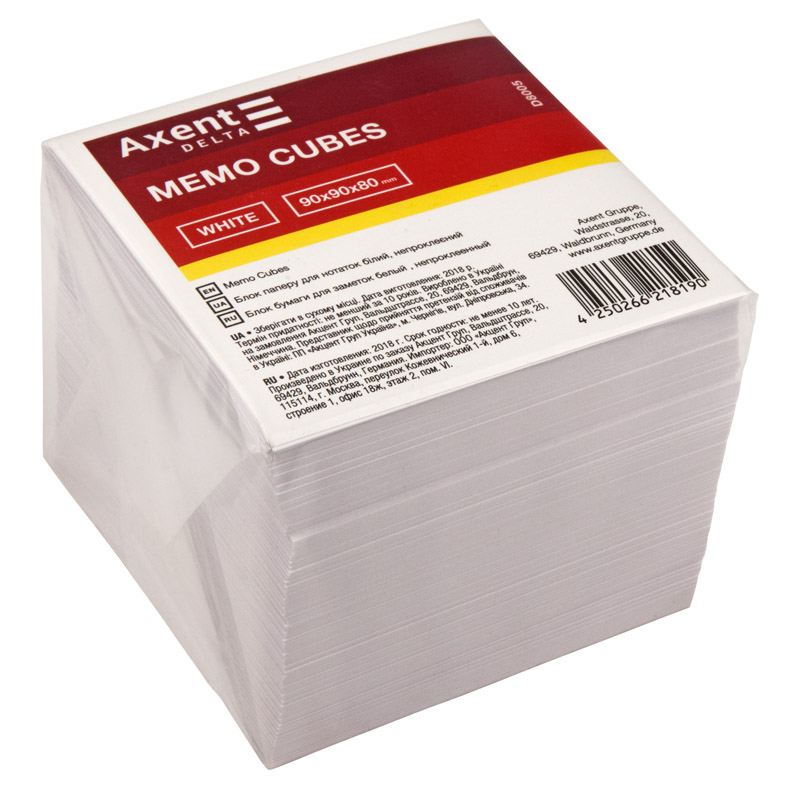 Бумага для заметок Delta White 90*90*80 мм непроклеенная