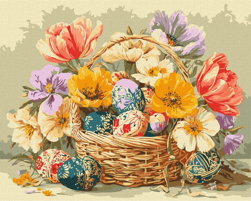 Картина за номерами 40х50 см Великодній кошик з квітами