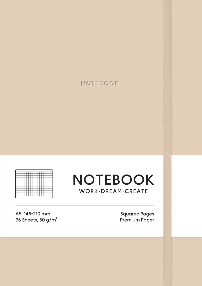 Зошит А5 96 арк клітинка м'яка обл поліуретан на гумці 7109 бежевий