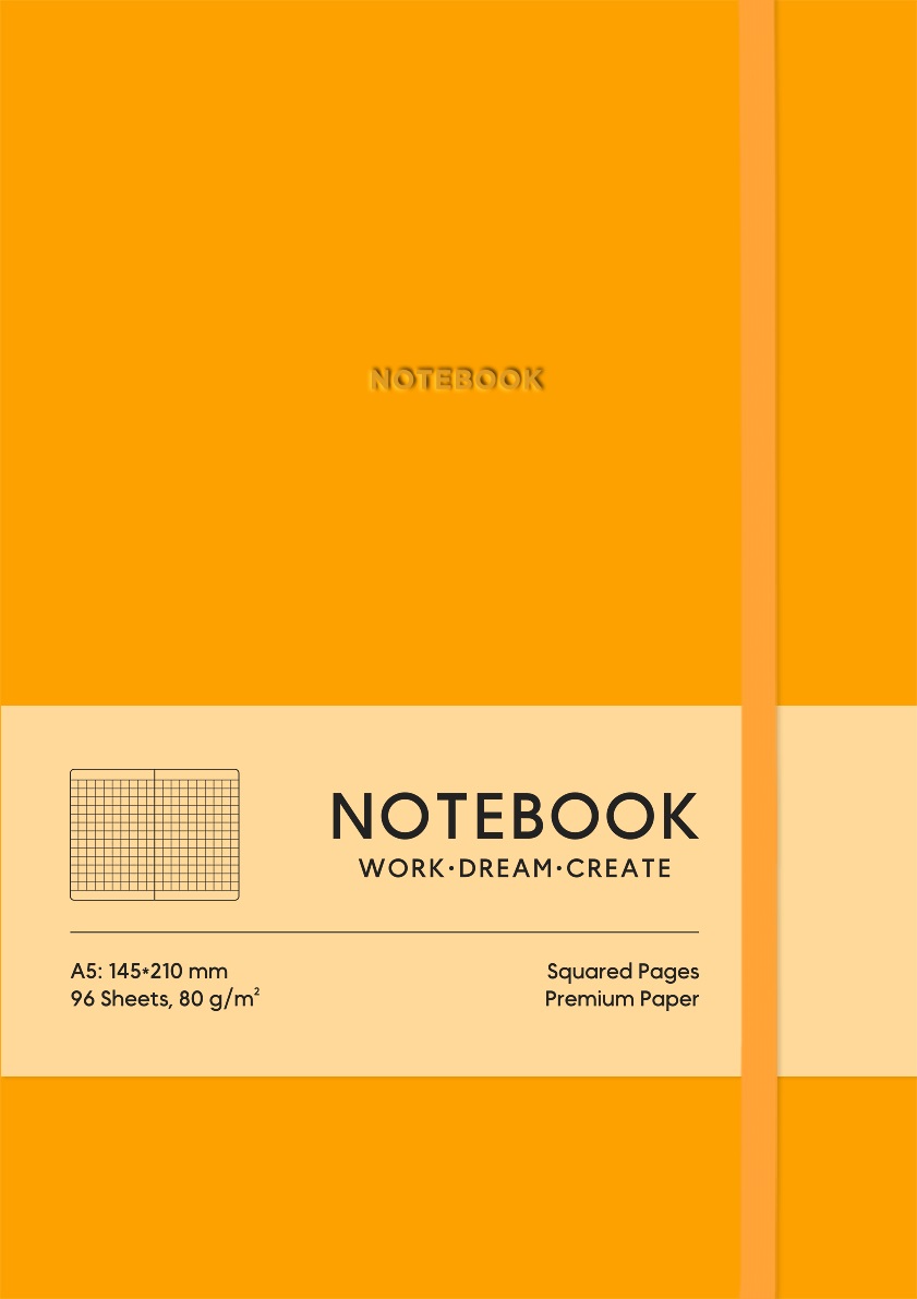 Зошит А5 96 арк клітинка тв палітурка поліуретан на гумці крем блок 7121 помаранчевий