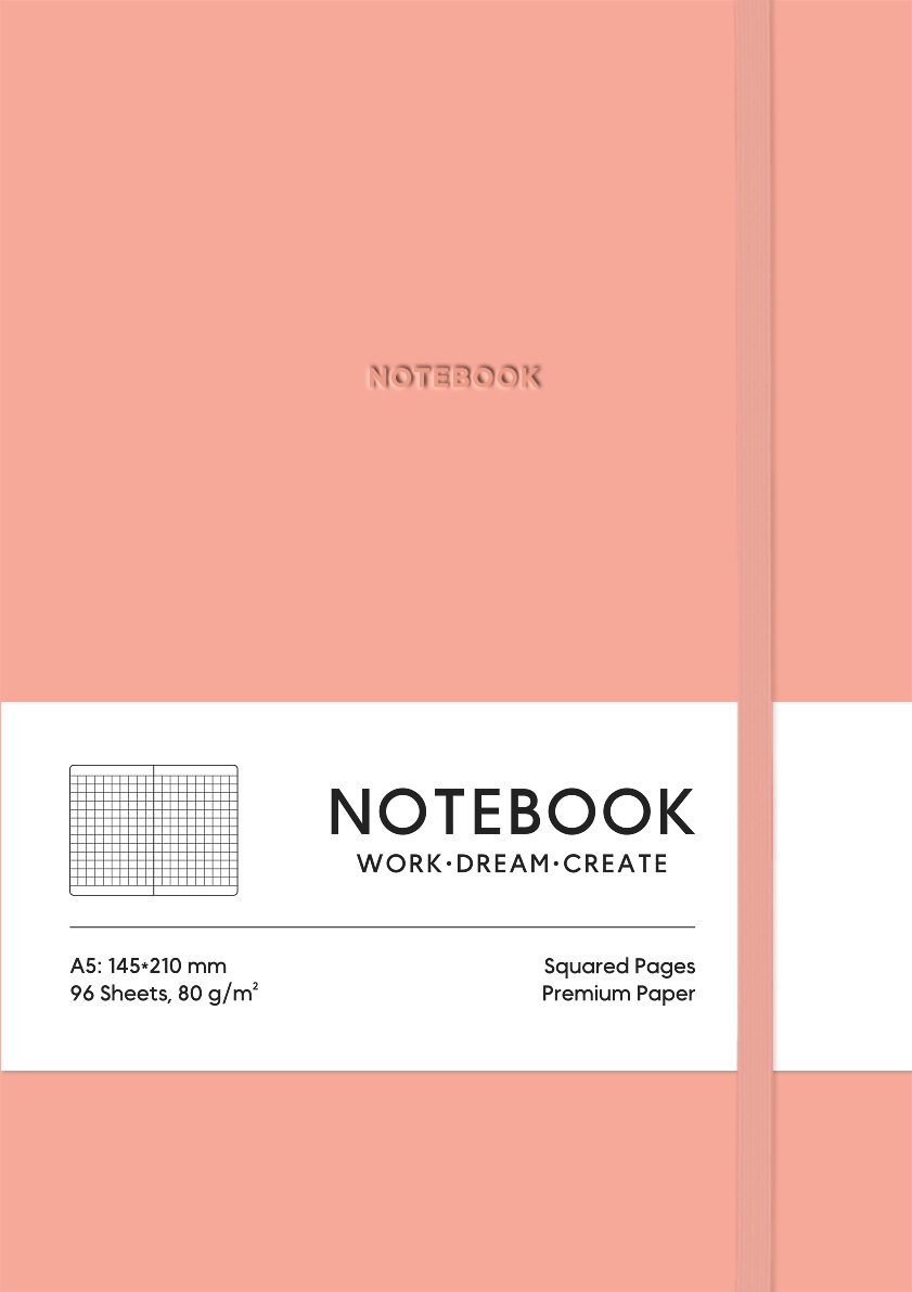 Зошит А5 96 арк клітинка м'яка обл поліуретан на гумці 7111 кораловий