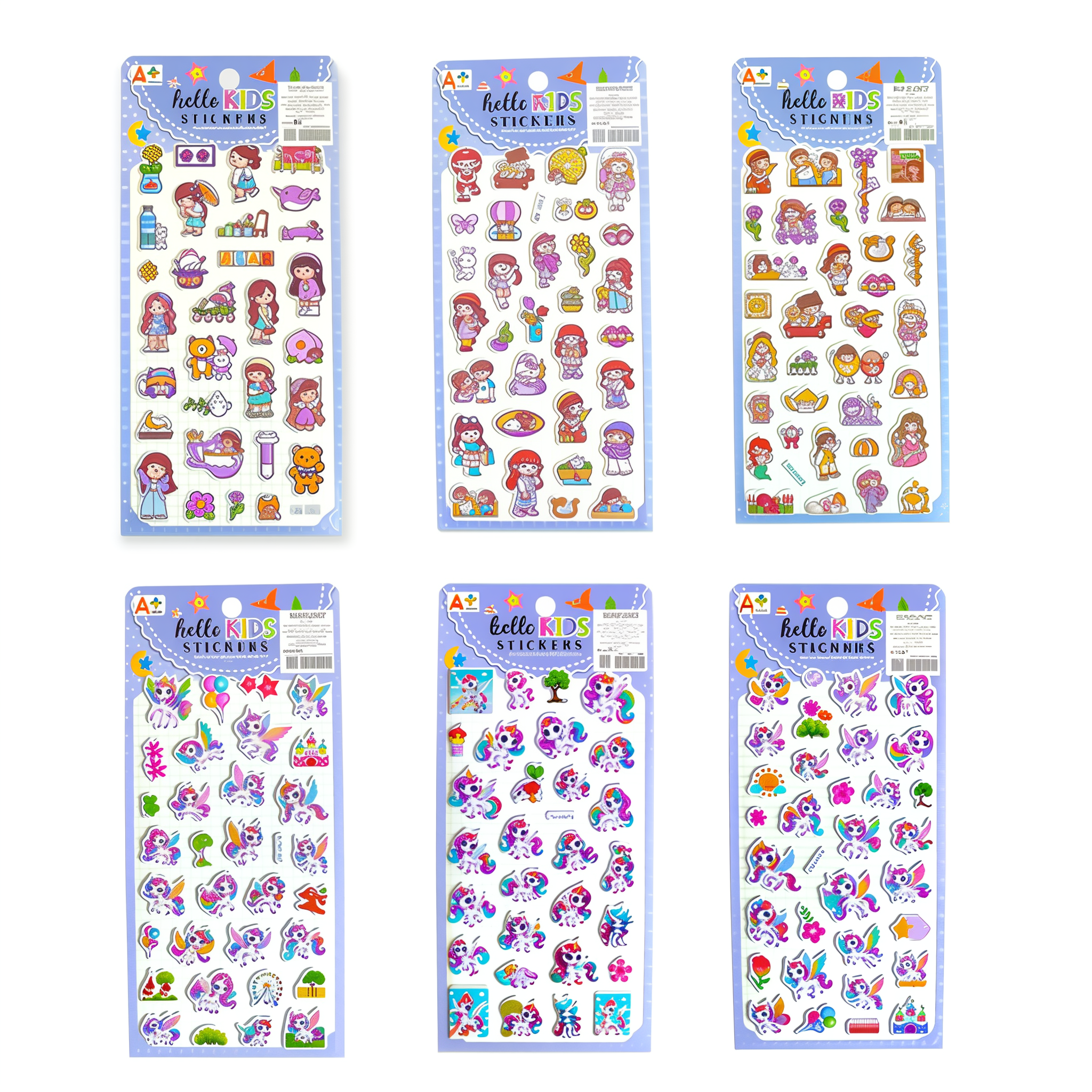 Наклейки 10х22 см Единороги, куклы микс