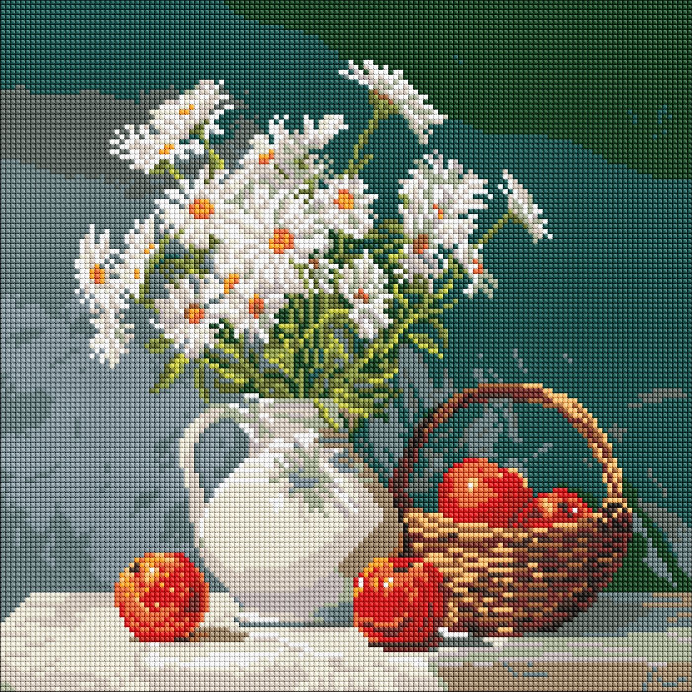 Алмазна мозаїка 40×40 см Букет ромашок з яблуками