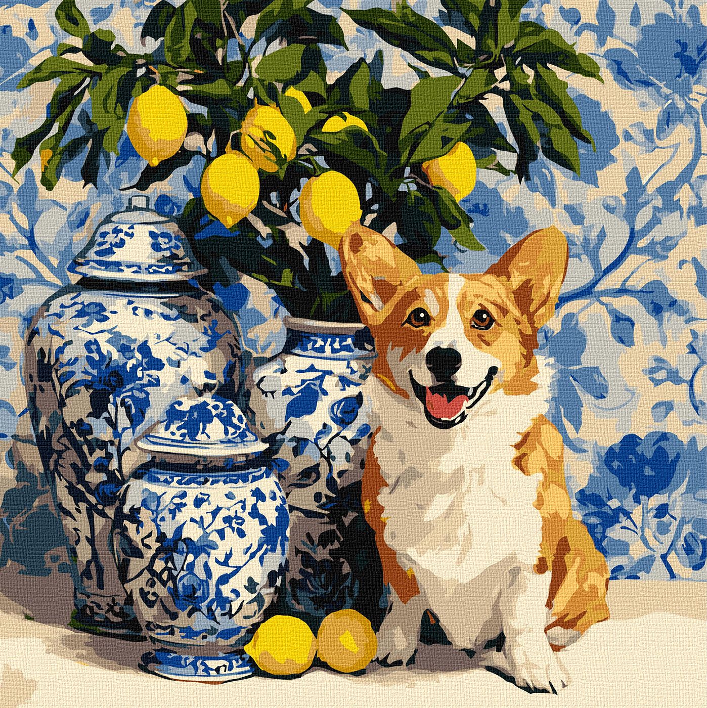 Картина за номерами 40х40 см Коргі та лимони