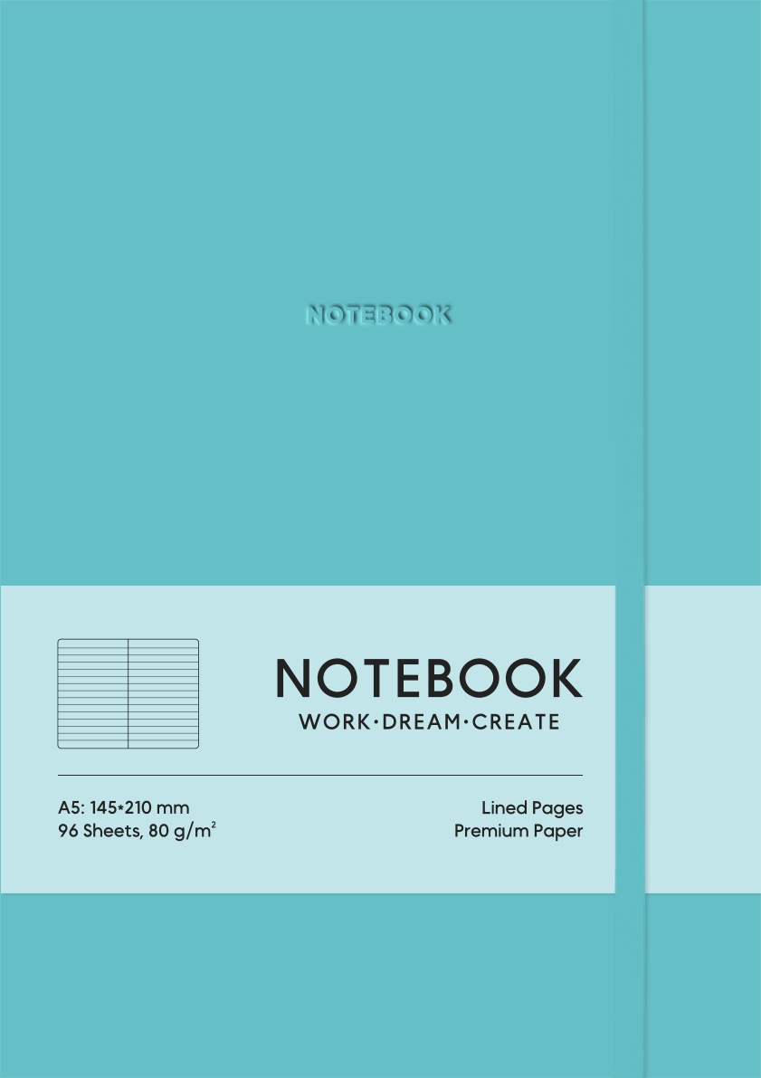 Зошит А5 96 арк лінія тв палітурка поліуретан на гумці крем блок 7127 бірюзовий