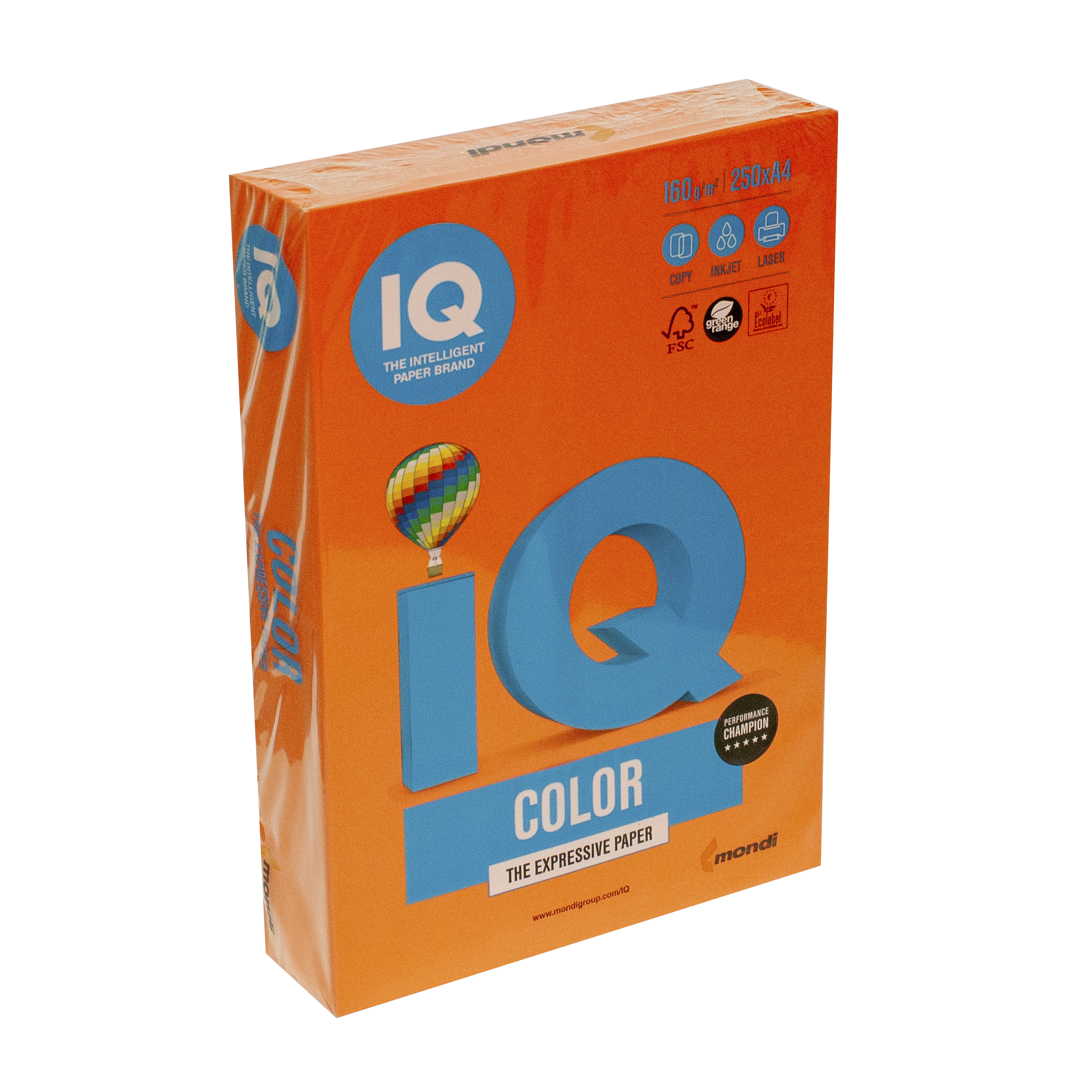 Папір кольоровий А4 IQ Color 160 г/м2 OR43 насичений помаранчевий 250 арк
