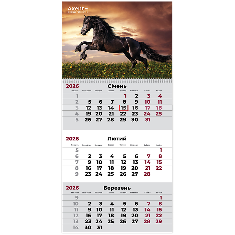 Календар настінний квартальний спіраль 29,7*42 Horses 1