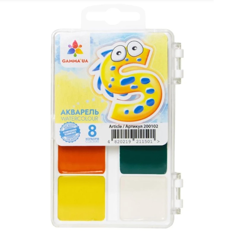 Акварель GAMMA`UA  8цв., б/к, пластик (200102)