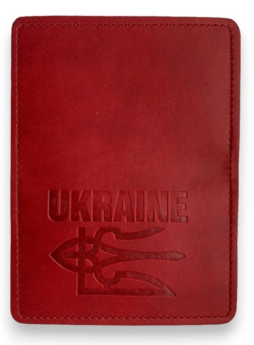 Обкладинка на ID паспорт Тризуб натуральна шкіра, червоний