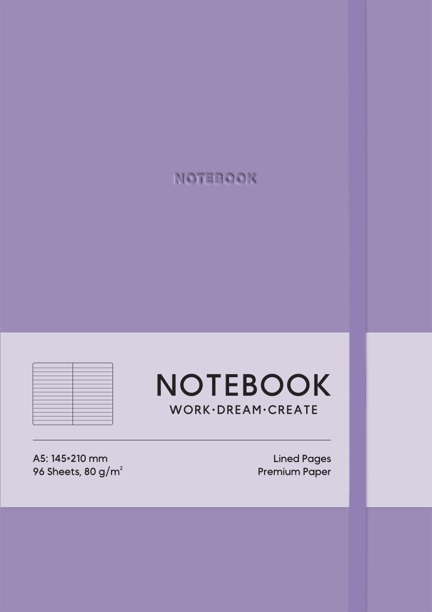 Зошит А5 96 арк лінія тв палітурка поліуретан на гумці крем блок 7124 фіолетовий