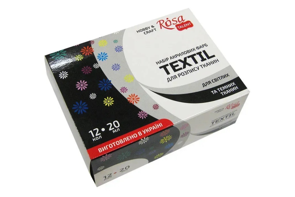 Фарба акрилова для тканини 12 кол 20 мл Rosa Talent