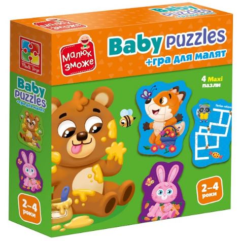 Пазлы картонные с игрой Лесные жители 4 шт