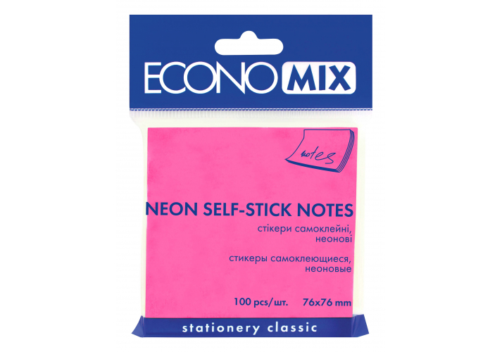 Блок паперу з липким шаром Economix 75*75*100 арк рожевий неон