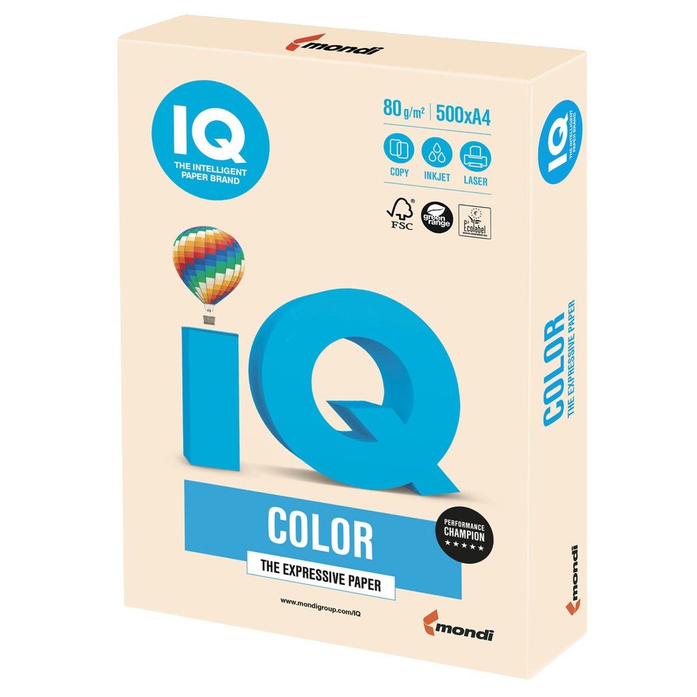 Папір кольоровий А4 IQ Color 80 г/м2 CR20 пастель кремовий 500 арк
