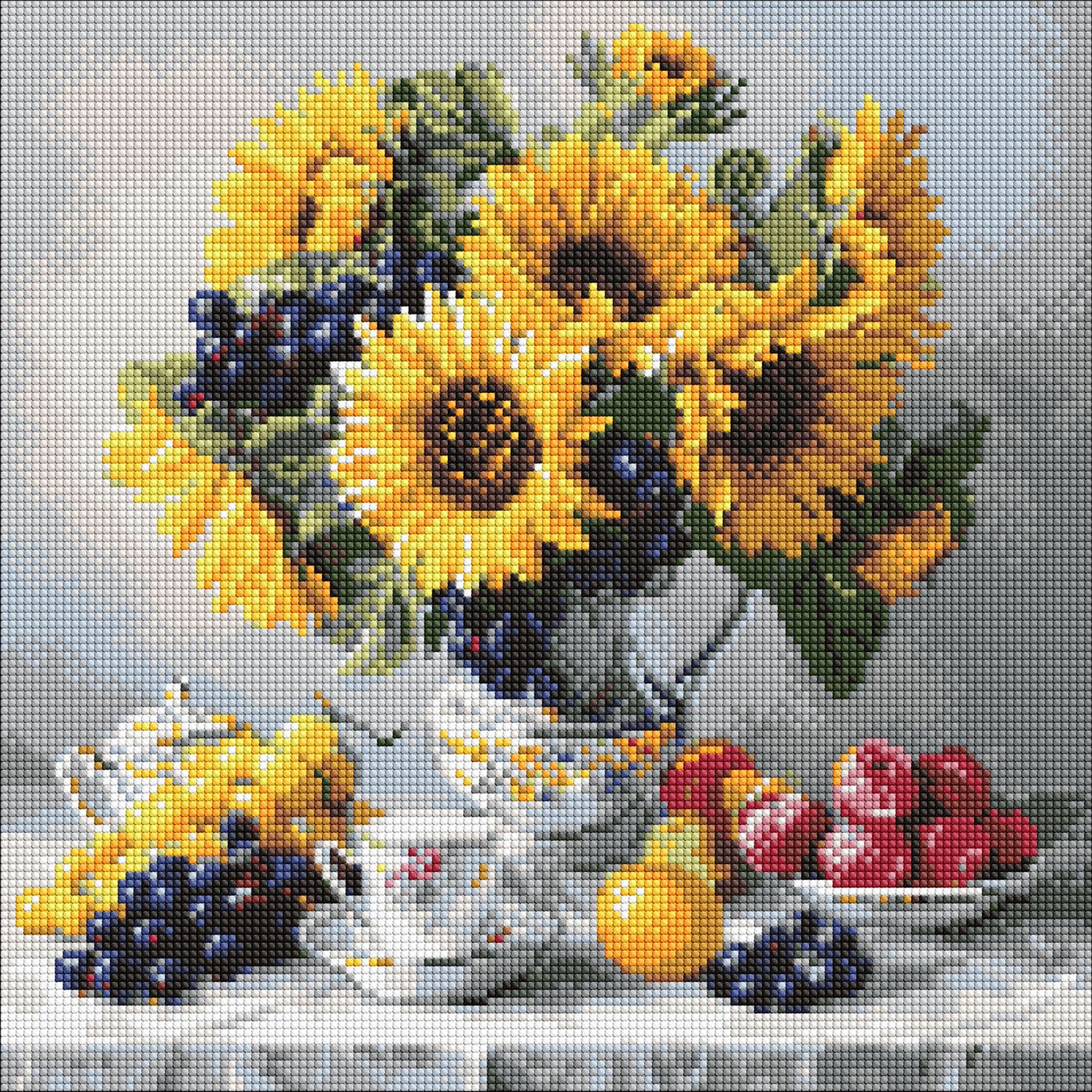 Алмазная мозаика 40×40 см Подсолнухи с виноградом