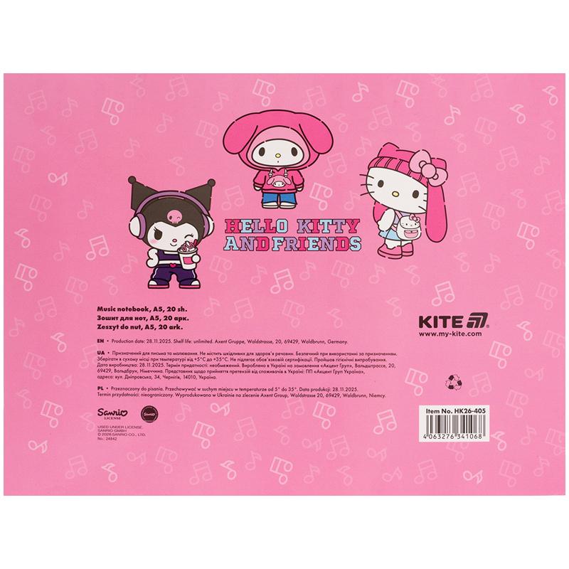 Зошит для нот А5 20 арк Hello Kitty