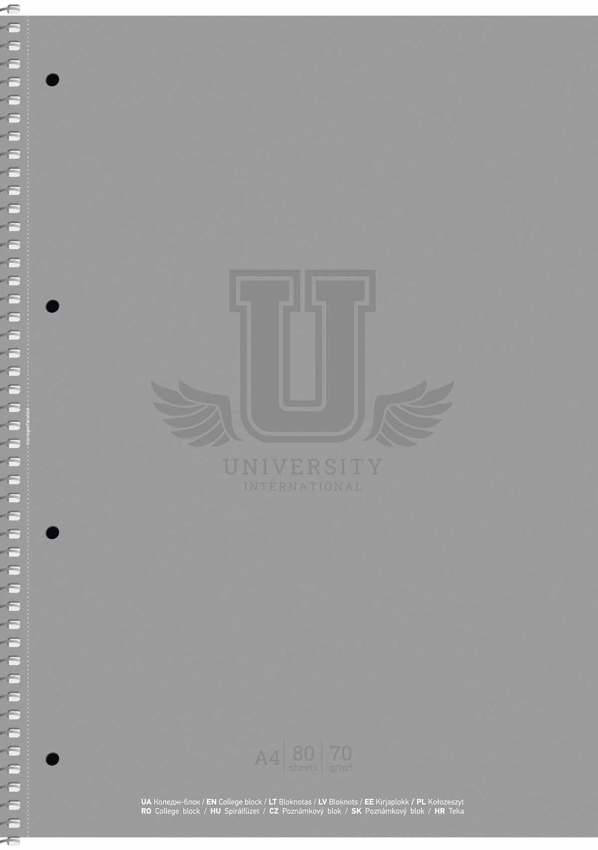 Колледж блок А4 80 л спираль клетка мат лам University International 6526 Ассорти