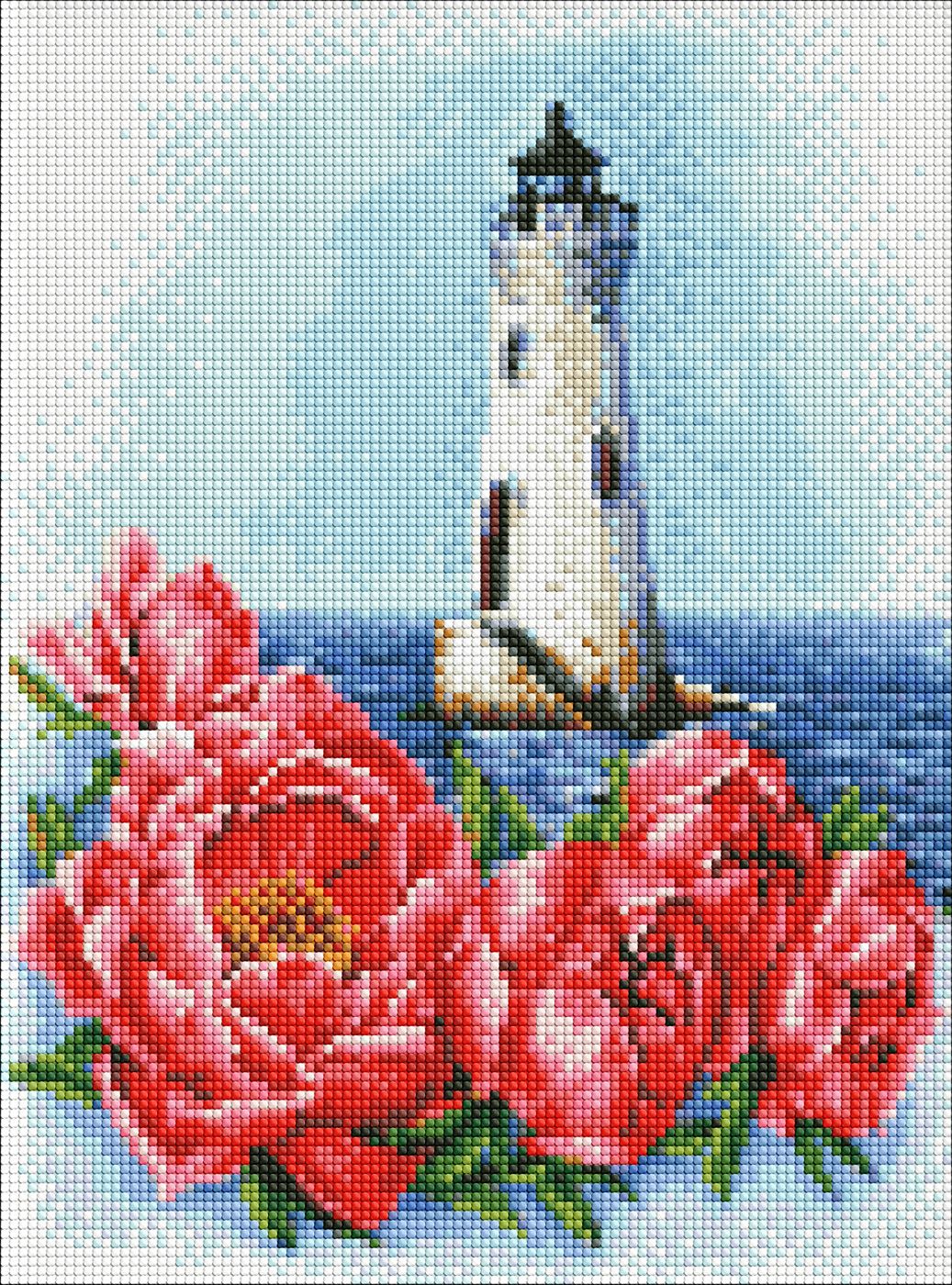 Алмазна мозаїка 30×40 см Маяк з півоніями