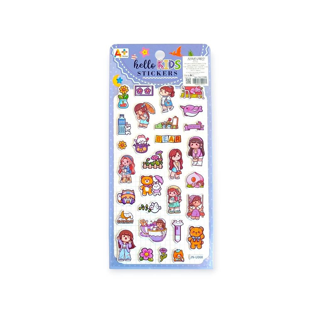 Наклейки 10х22 см Единороги, куклы микс