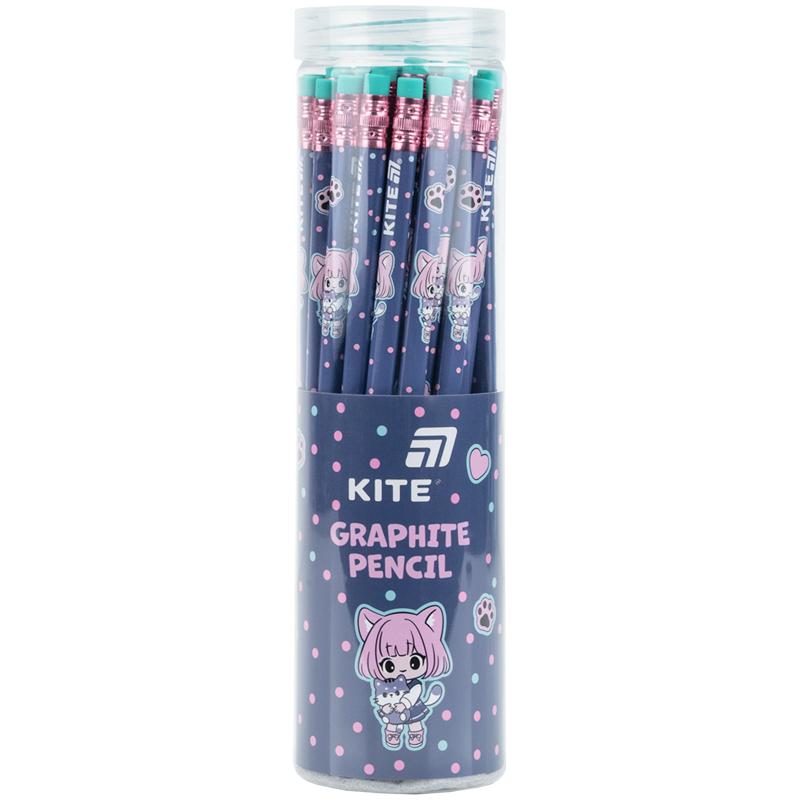 Карандаш графитный Kite Be Friends HB с ластиком, трехгранный