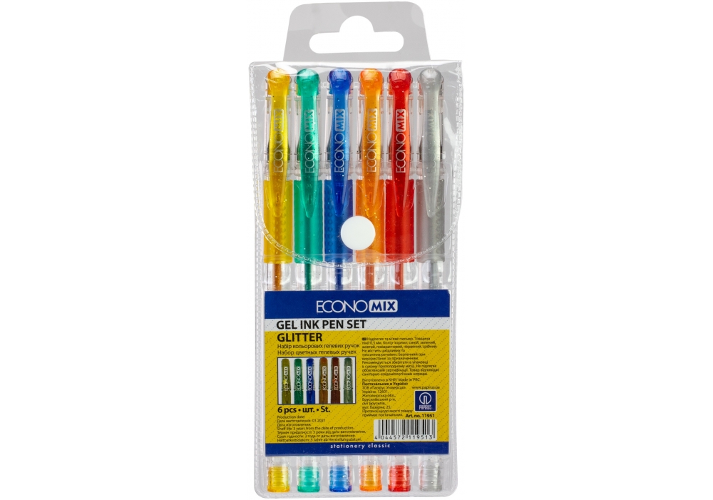 Набір гелевих ручок Economix Glitter 0,5 6 шт., асорті