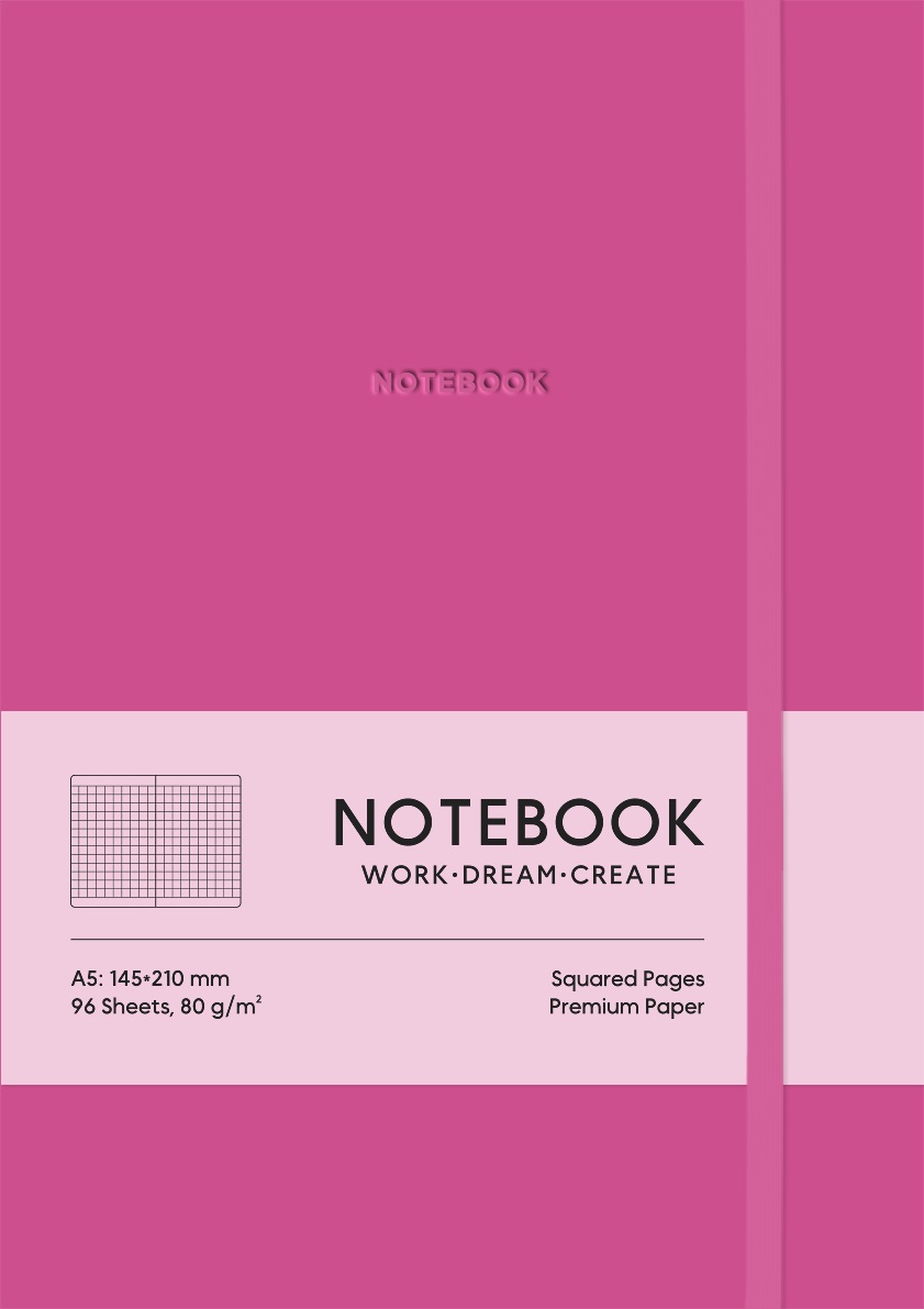 Зошит А5 96 арк клітинка тв палітурка поліуретан на гумці крем блок 7122 рожевий
