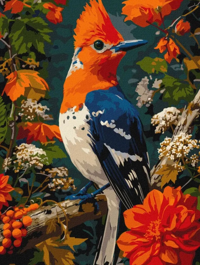 Картина за номерами 30х40 см Яскрава лісова пташка