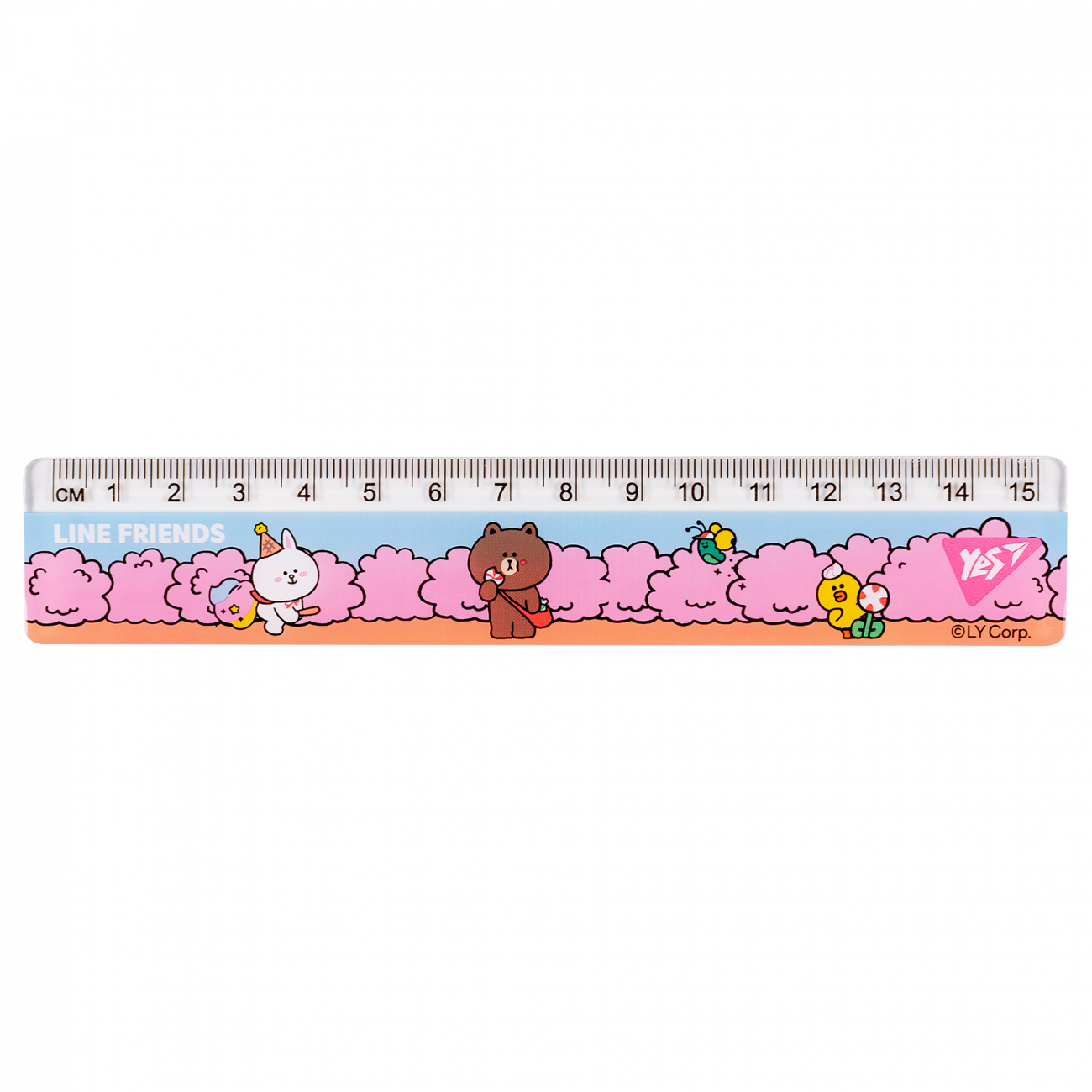 Линейка 15 см пластик Yes, Line Friends, розовая