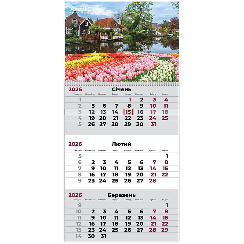 Календар настінний квартальний спіраль 29,7*42 Gardens 1