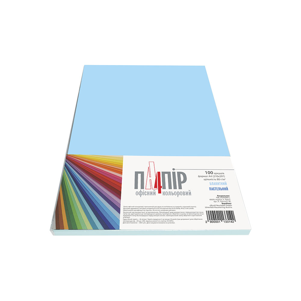 Папір кольоровий А4 IQ Color 80 г/м2 МВ30 пастель блакитний 100 арк
