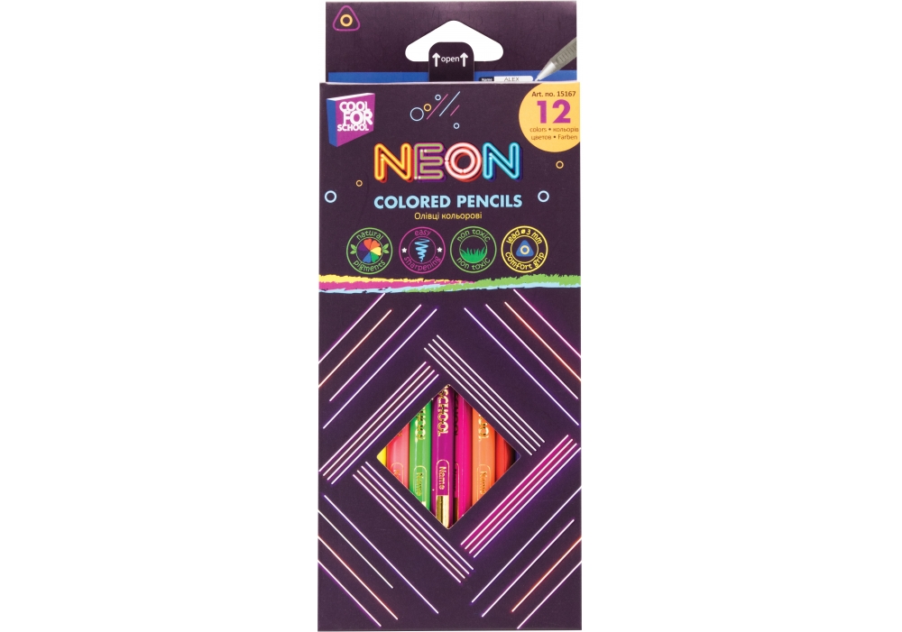 Олівці CoolForSchool Neon тригранні 12 кол