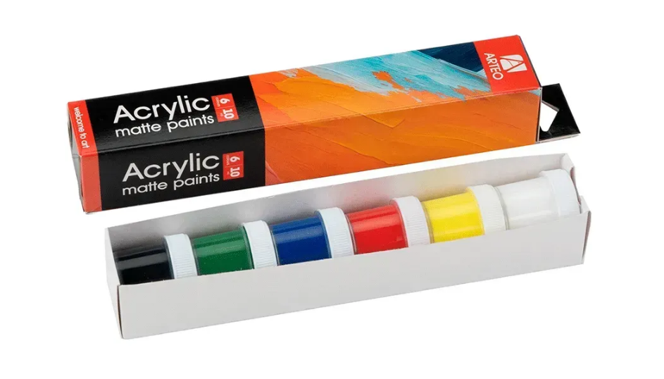 Фарба акрилова 6 кольорів 10 мл матова Arteo