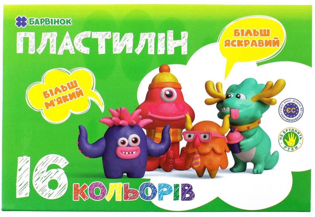 Пластилін Барвінок 16 кольорів 320 г