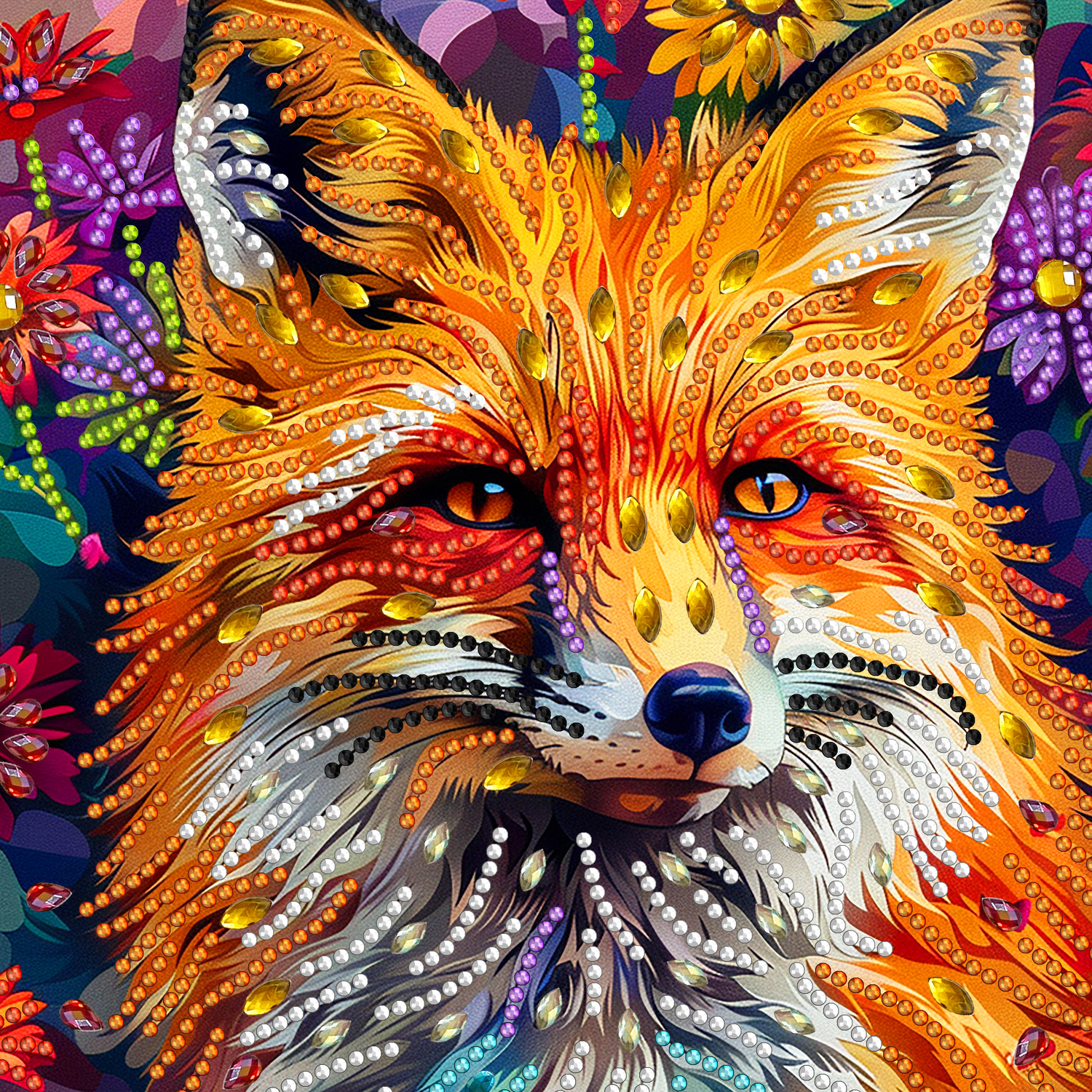 Алмазная мозаика 25×25 см Лис в цветах